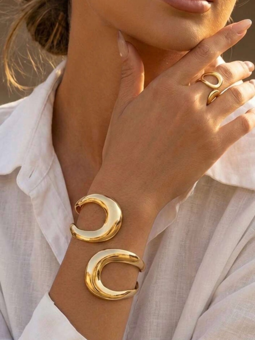 Gold Open Cuff Bracelet - Elegant Women's Jewelry